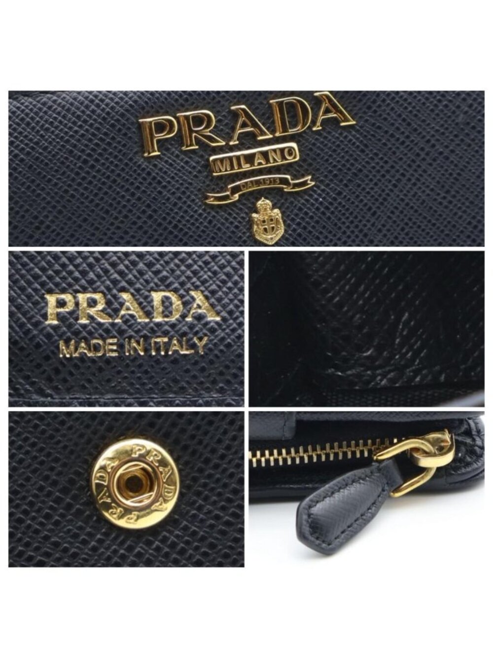 Prada Metal Logo Bifold Wallet Saffiano Leather Black L-shape - Picture 7 of 10